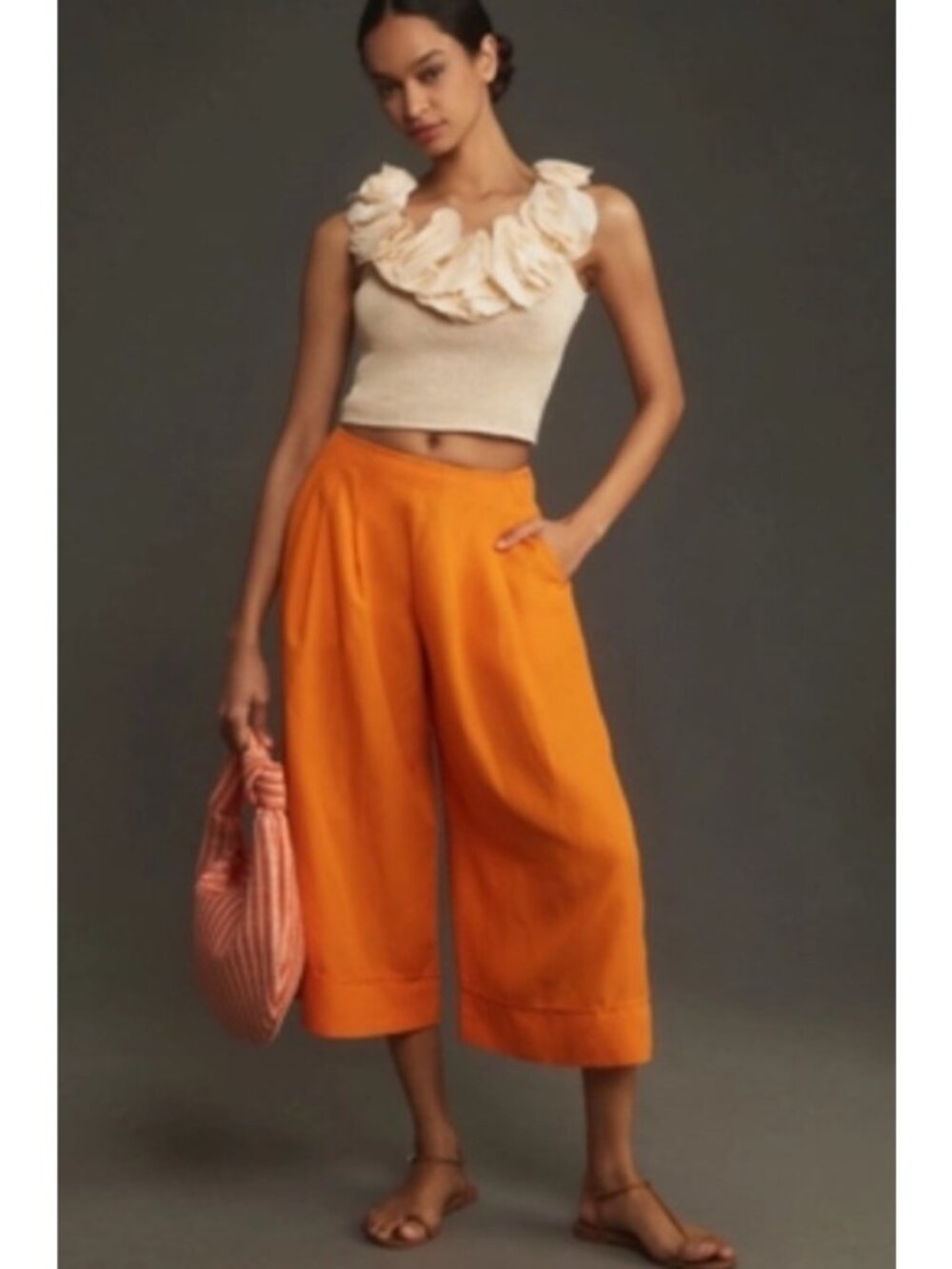 NEW Anthropologie Maeve Linen Pleat-Front Wide-Leg Culottes Pants Lightweight 00